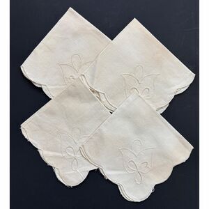 Vintage Embroidered Cutwork Linen Dinner Lunch Serving Napkins Cottage Core